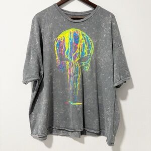 Marvel Mens Gray Short Sleeve Tee with Punisher Colorful Dripping Graphic Sz 3XL